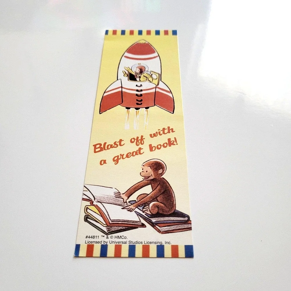 Vintage 90s Curious George Bookmark paperboard- Rocket Books 1990s, HMCo. #44811